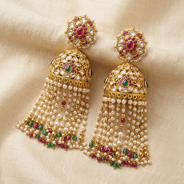 Kundan jhumkas evening styling