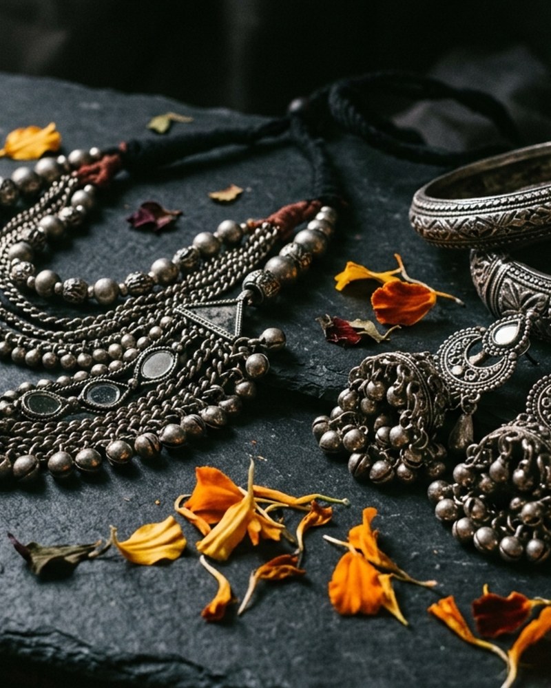 Vintage Hasli Layered Oxidised Necklace