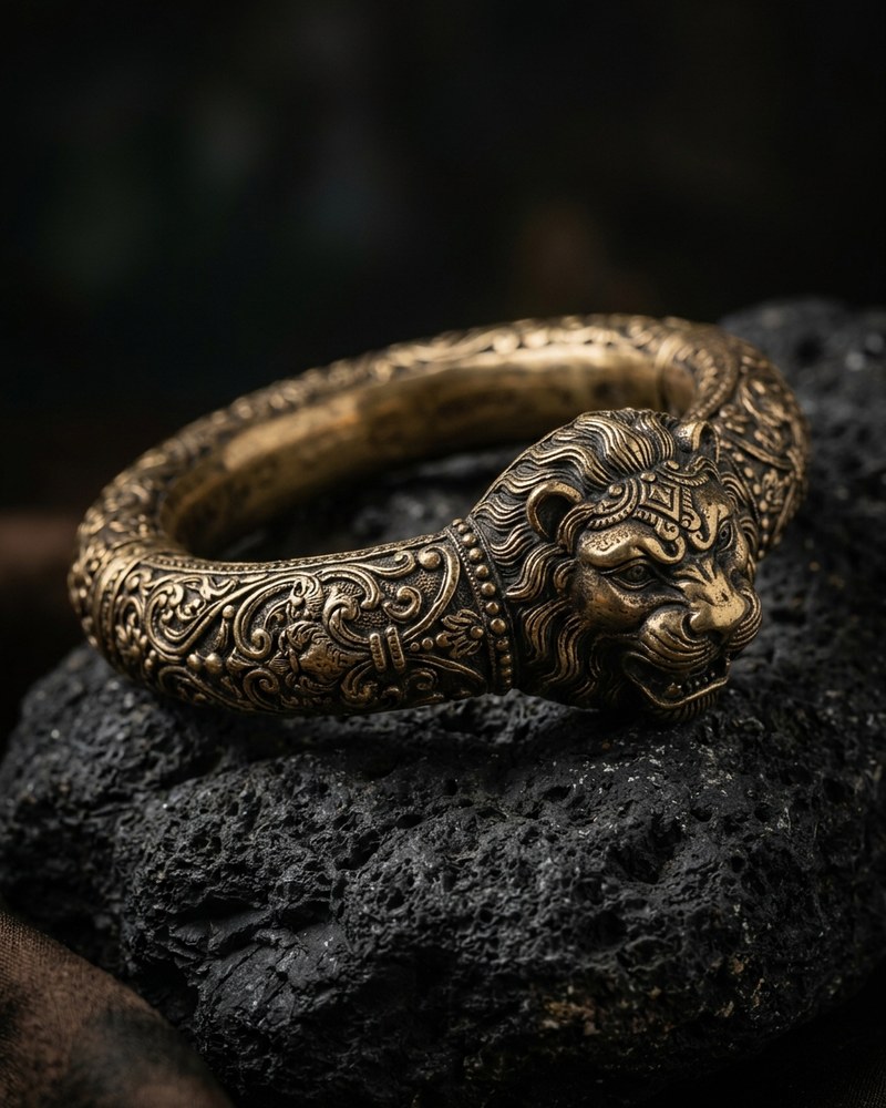 Veer Royal Lion-Head Steel Kada