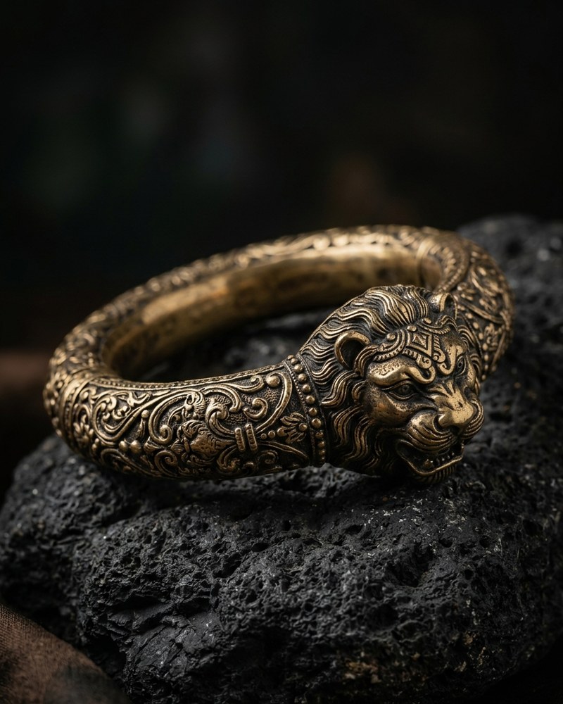 Veer Royal Lion-Head Steel Kada thumb 2