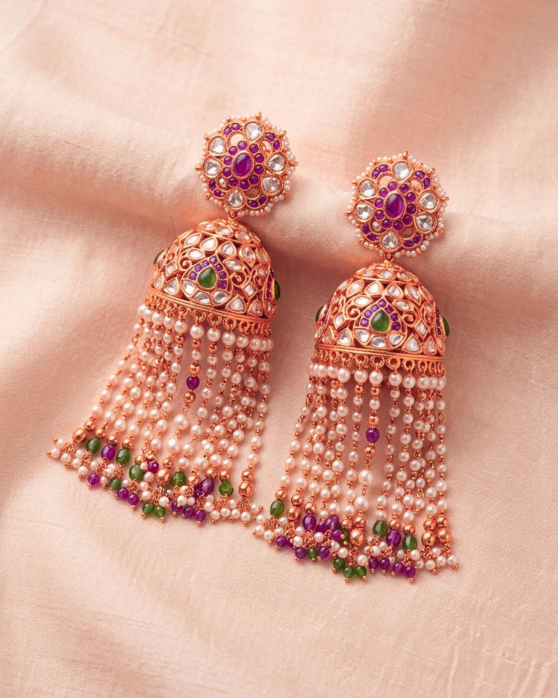 Gulabi Meenakari Floral Jhumka thumb 2