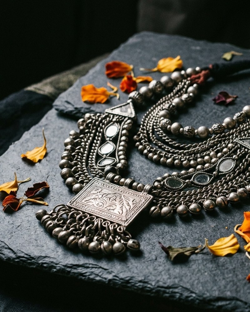 Tribal Sun Oxidised Choker & Earring Set